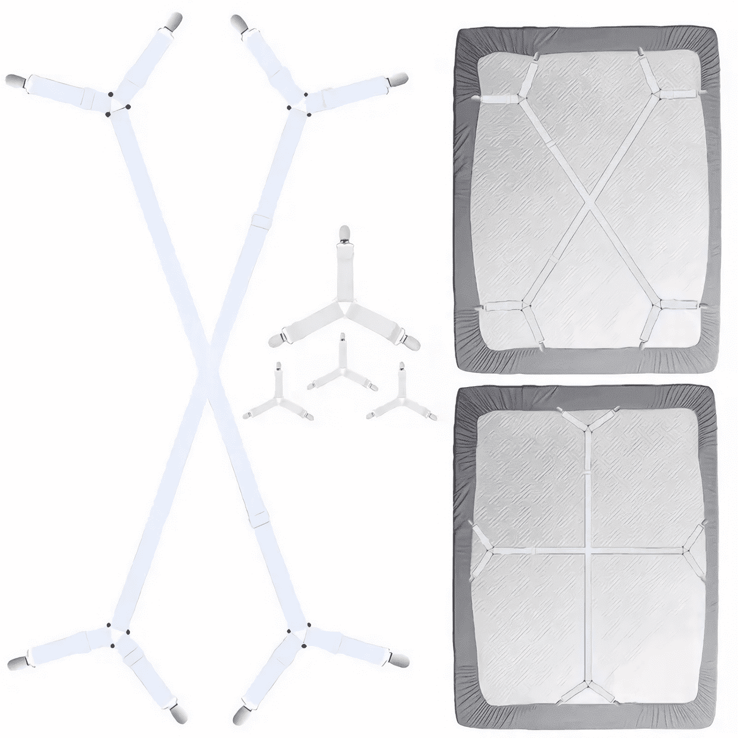 CNDRLEF Bed Sheet Straps 6PCS - Adjustable Elastic Fasteners for Full Size Mattress, Secure Corner Clips