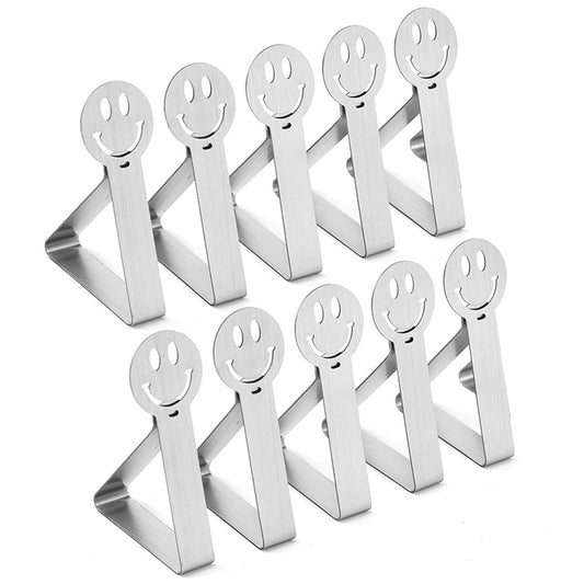 CNDRLEF 10 Pack Smiley Face Stainless Steel Tablecloth Clips | Heavy Duty Windproof Clamps for Outdoor Picnic, Wedding, Camping & RV Accessories