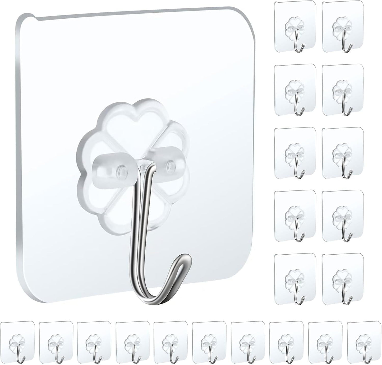 CNDRLEF 20 Packs Adhesive Hooks, Heavy Duty 22lb(Max) Wall Hooks for Hanging Key Cup Hat Coat Holder, Transparent Waterproof Sticky Hooks Wall Hangers for Kitchen Bathroom Shower Door Hanger Hooks