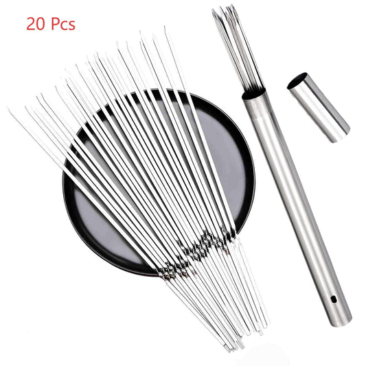 CNDRLEF 20PCS 13inch Stainless Steel BBQ Skewers, Reusable Grilling Skewer Sticks with Portable Tube Case for Outdoor Cooking & Barbecue Party