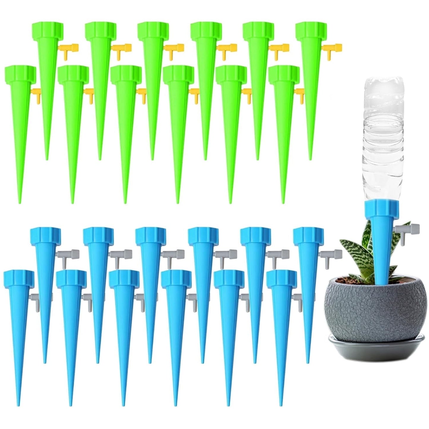 CNDRLEF 24 Pack Self Watering Spikes for Plants - Adjustable Drip Valve, Automatic Plant Watering System for Indoor Potted Plants, Vacation Plant Watering Devices