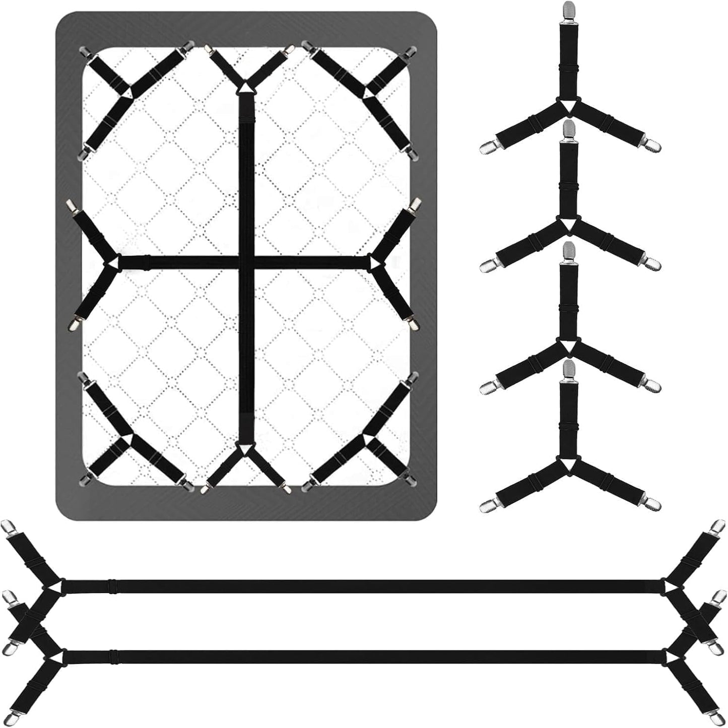 CNDRLEF Bed Sheet Straps 6PCS - Adjustable Elastic Sheet Holders for Full Size Mattress, Non-Slip Corner Clips Keep in Place