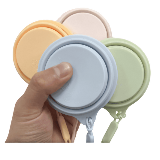 CNDRLEF Collapsible Silicone Travel Cup, Foldable Reusable Water Bottle with Carry Loop | BPA-Free Leakproof Cup for Gym, Hiking & Commute | 4 Colors (Peach, Beige, Blue, Mint)