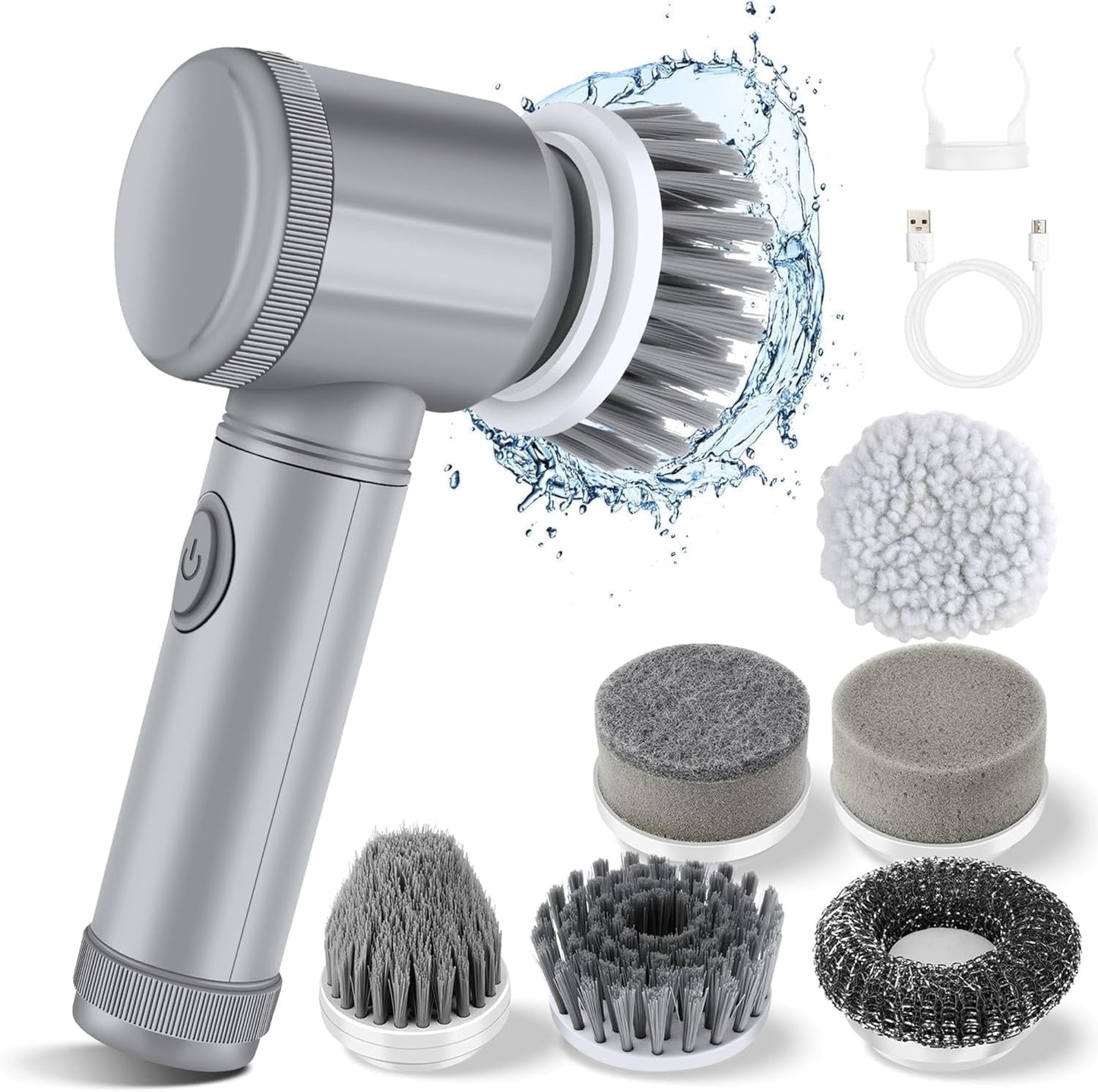 CNDRLEF Electric Spin Scrubber - Cordless 6-in-1 Multipurpose Scrubber for Bathroom, Kitchen, Tile, Sink with 6 Brush Heads, 350RPM, IPX6 Waterproof & 100Min Battery Life