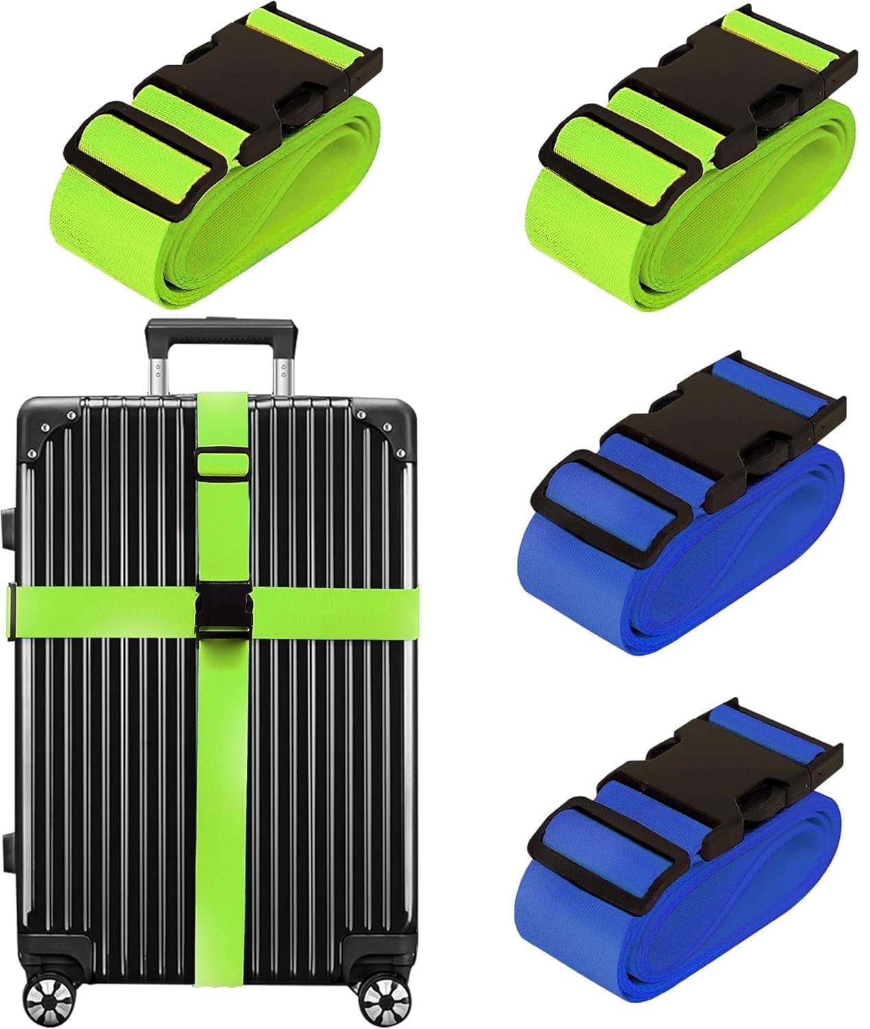 CNDRLEF Heavy Duty Luggage Straps 4-Pack for Suitcases, 2 Black + 2 Orange