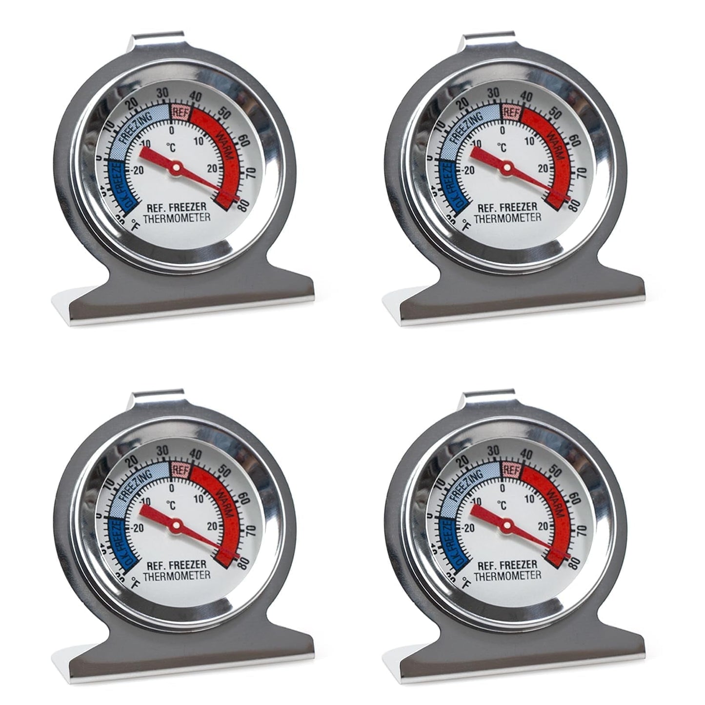 CNDRLEF Large Dial Refrigerator Freezer Thermometer, 4 Pack - Easy-Read Hanging or Standing Dual Mount Fridge Freezer Thermometers for Accurate Temp