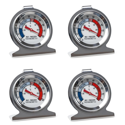 CNDRLEF Large Dial Refrigerator Freezer Thermometer, 4 Pack - Easy-Read Hanging or Standing Dual Mount Fridge Freezer Thermometers for Accurate Temp