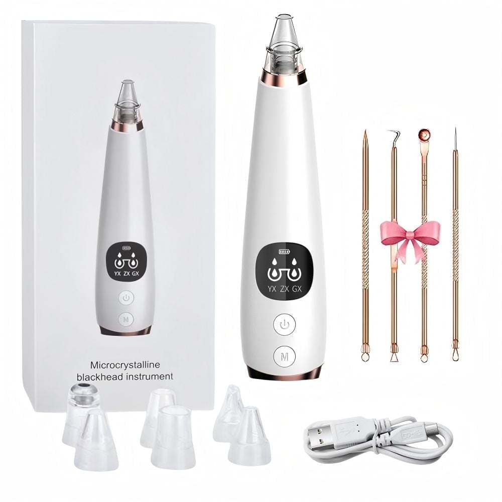 CNDRLEF  Latest Blackhead Remover Pore Vacuum Kit - 10 Pc Set w/1 Host, 5 Suction Probes, 4 Comedone Extractors, 3 Power Levels & USB Rechargeable Facial Tool