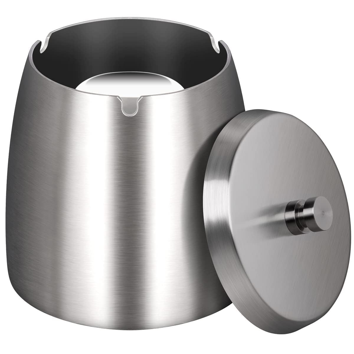 CNDRLEF Stainless Steel Ashtray with Lid, Medium Black - Windproof Smokeless Odorless Covered Ash Tray for Indoor Outdoor Home Office Patio