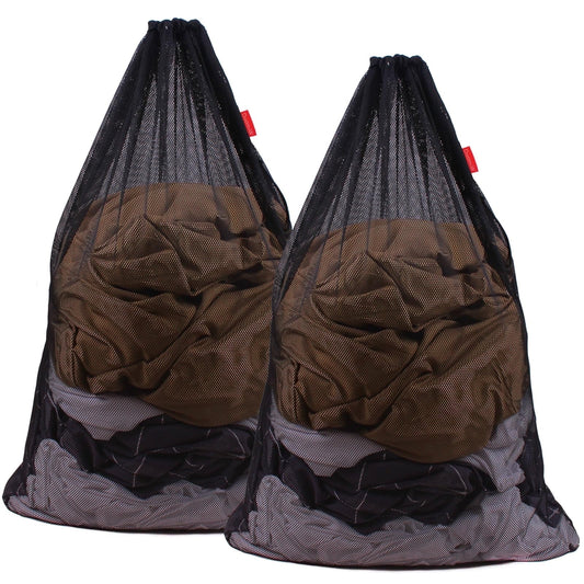 CNDRLEF Heavy Duty Mesh Laundry bag, Reinforced Drawstring Closure, 24x36 inch, 2 Pack, Black for College Dorm, Travel & Home