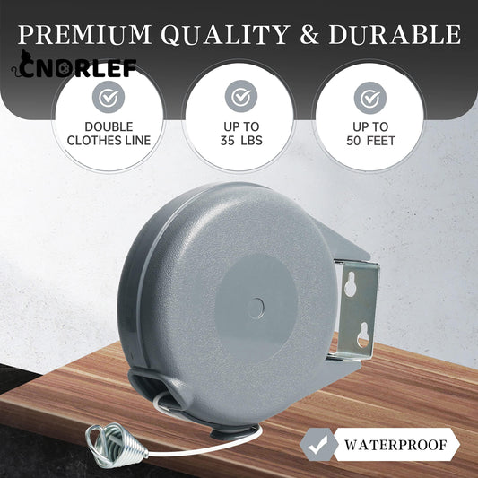 CNDRLEF Retractable Clothesline - Portable Heavy Duty Indoor and Outdoor Washing Line - 49 Feet PVC Retracting Clothes Line with Wall Mount Hang The Wet Dry Clothing Laundry - Easy Installation