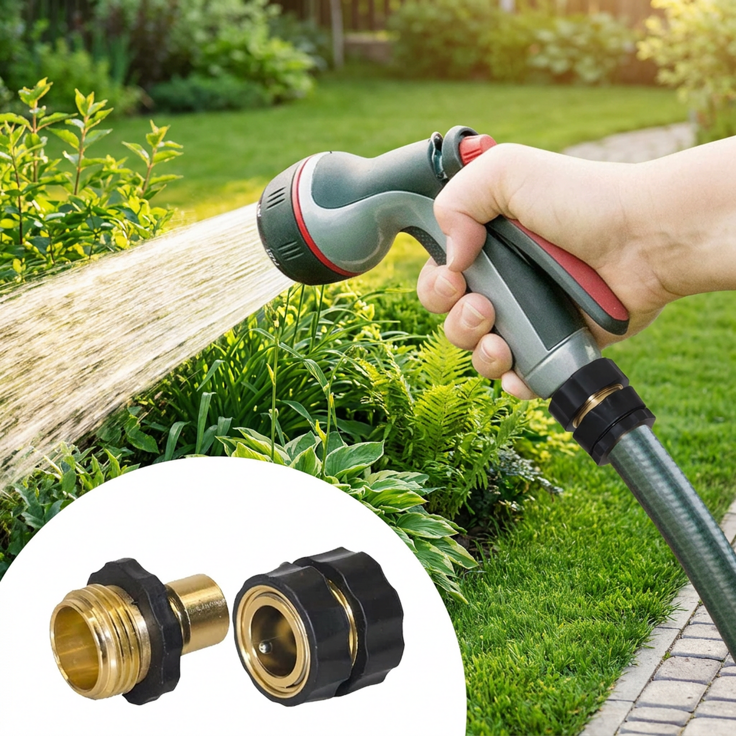 CNDRLEF Garden Hose Quick Connector, 4 Sets Solid Brass 3/4 Inch GHT Quick Connect Hose Fittings, Shut-Off Female & Male Adapters with Washers