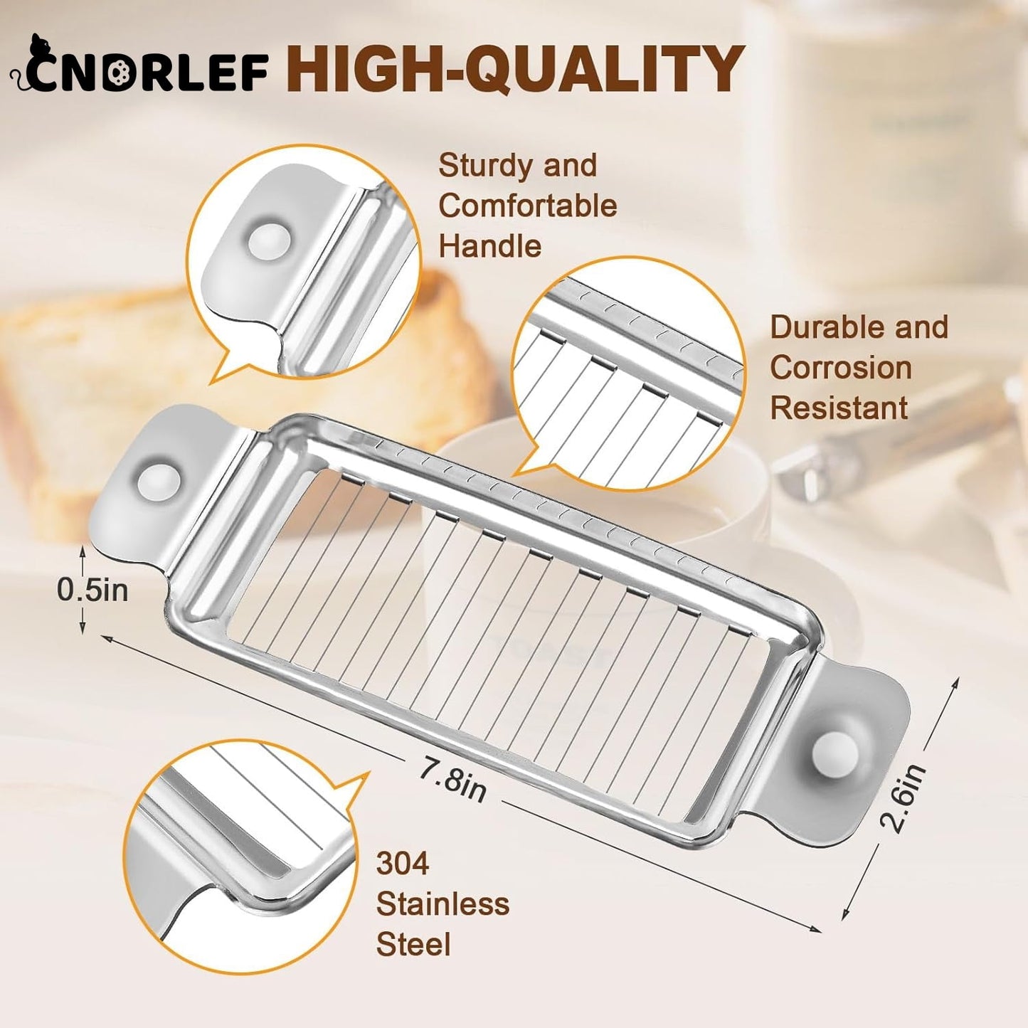 CNDRLEF Stainless Steel Cheese and Butter Slicer - Multipurpose Cutter for Blocks, Dishwasher Safe