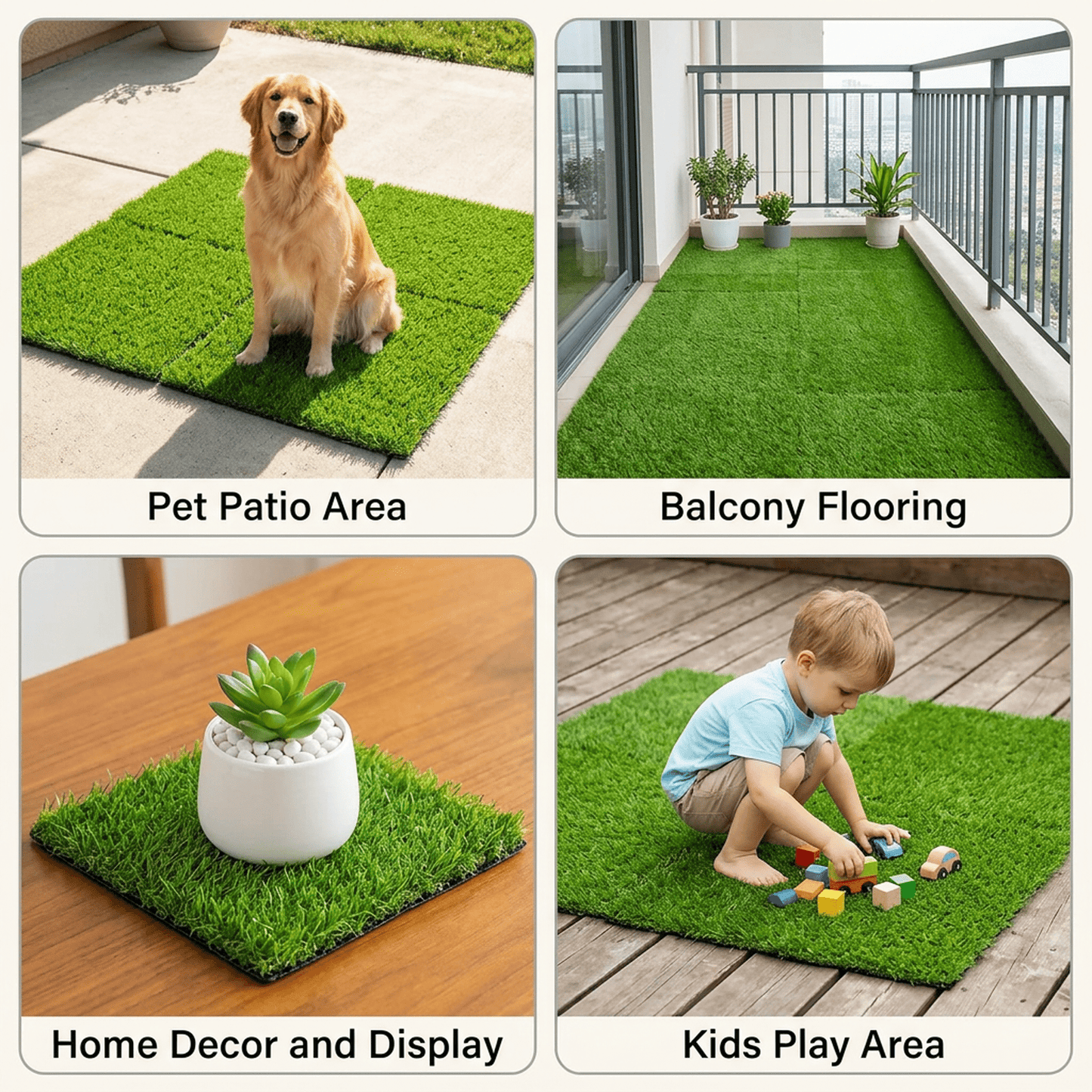 CNDRLEF 6 Pack Artificial Grass Mat Squares, 12 x 12 Inch Fake Turf Tiles, 1 Inch Thick, Drainage Holes, Indoor Outdoor for Patio Balcony DIY Decor