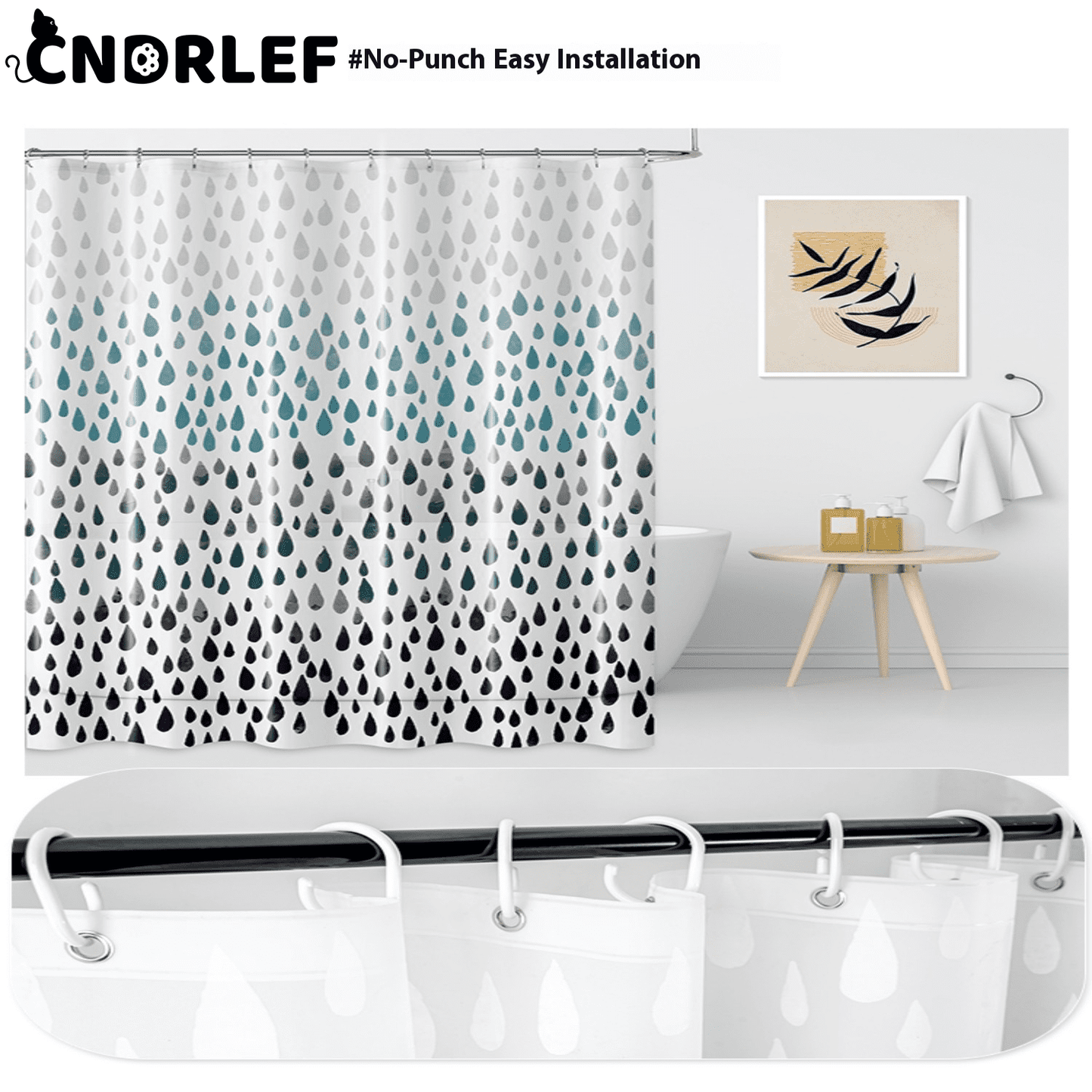 CNDRLEF Shower Curtain Liner, 4G PEVA Square Shower Liner, Plastic Waterproof Shower Curtains, 72x72 inch with Grommet Holes 3 Magnetic Weights Waterdrop pattern