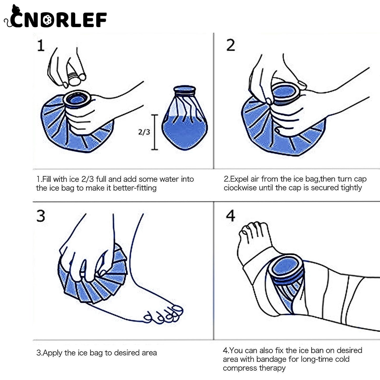 CNDRLEF Hot & Cold Compress Pack 9" - Deep Blue Reusable Ice Bag Wrap with 100cm Adjustable Strap for Pain Relief, Sprains & Swelling Relief