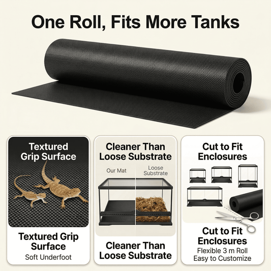 CNDRLEF Reptile Carpet, 17.5 x 79 in Cut to Fit Terrarium Liner, Textured Tank Mat for Bearded Dragon, Leopard Gecko, Snake & Tortoise, Black
