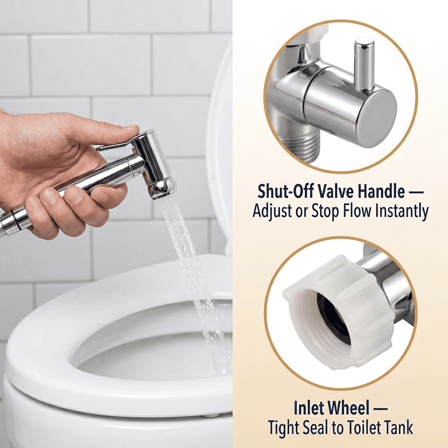 CNDRLEF Bidet T Adapter with Shut-Off Valve, Solid Brass 7/8 x 7/8 x 1/2 Tee Connector, 3/8 Adapter Included for Toilet Bidet Sprayer