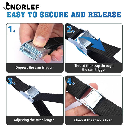 CNDRLEF Heavy Duty Tie Down Straps - 4 Pack Cam Buckle Lashing Straps for Cargo, Luggage, Roof Rack, Truck - 600LB Break Strength, Adjustable & Easy Threading