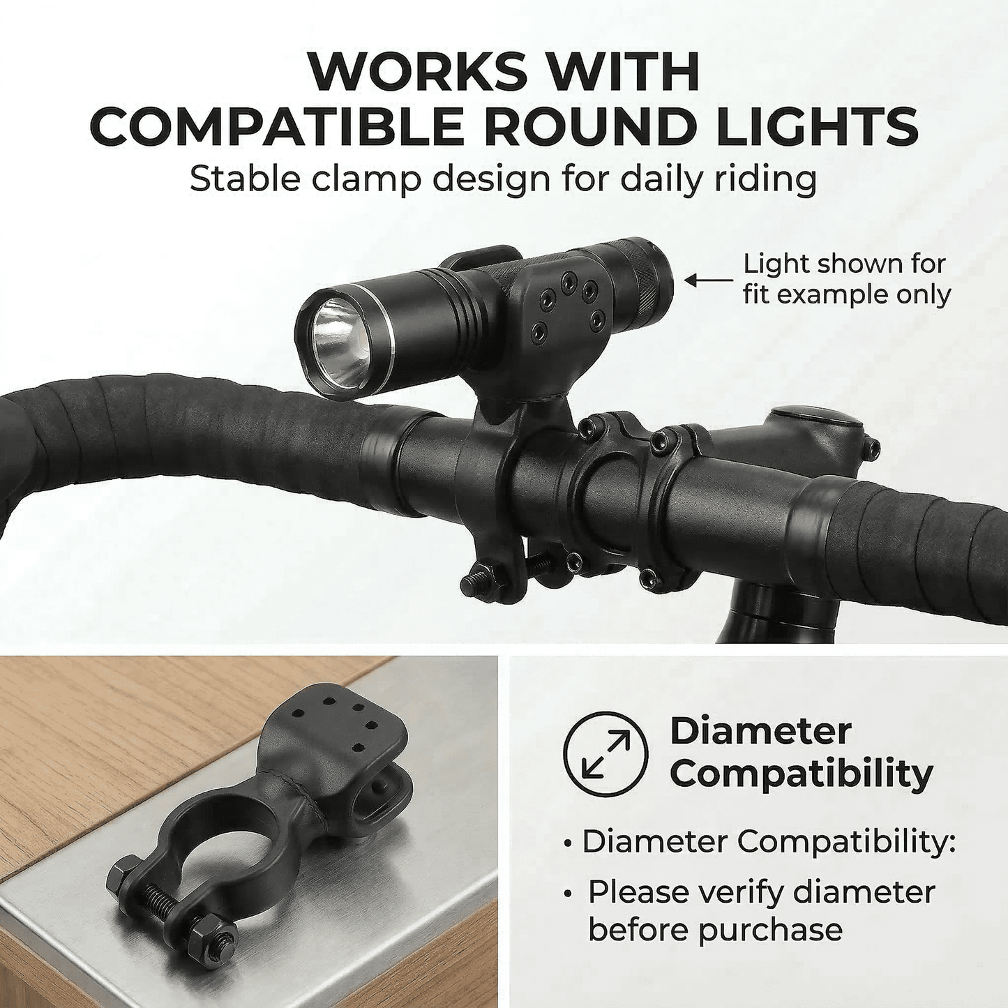 CNDRLEF 2 Pack Bike Flashlight Mount & Cane Holder Clip, 360° Adjustable Clamp for Handlebar, Walker, Wheelchair & Crutch, Fits 0.87-1.14 in