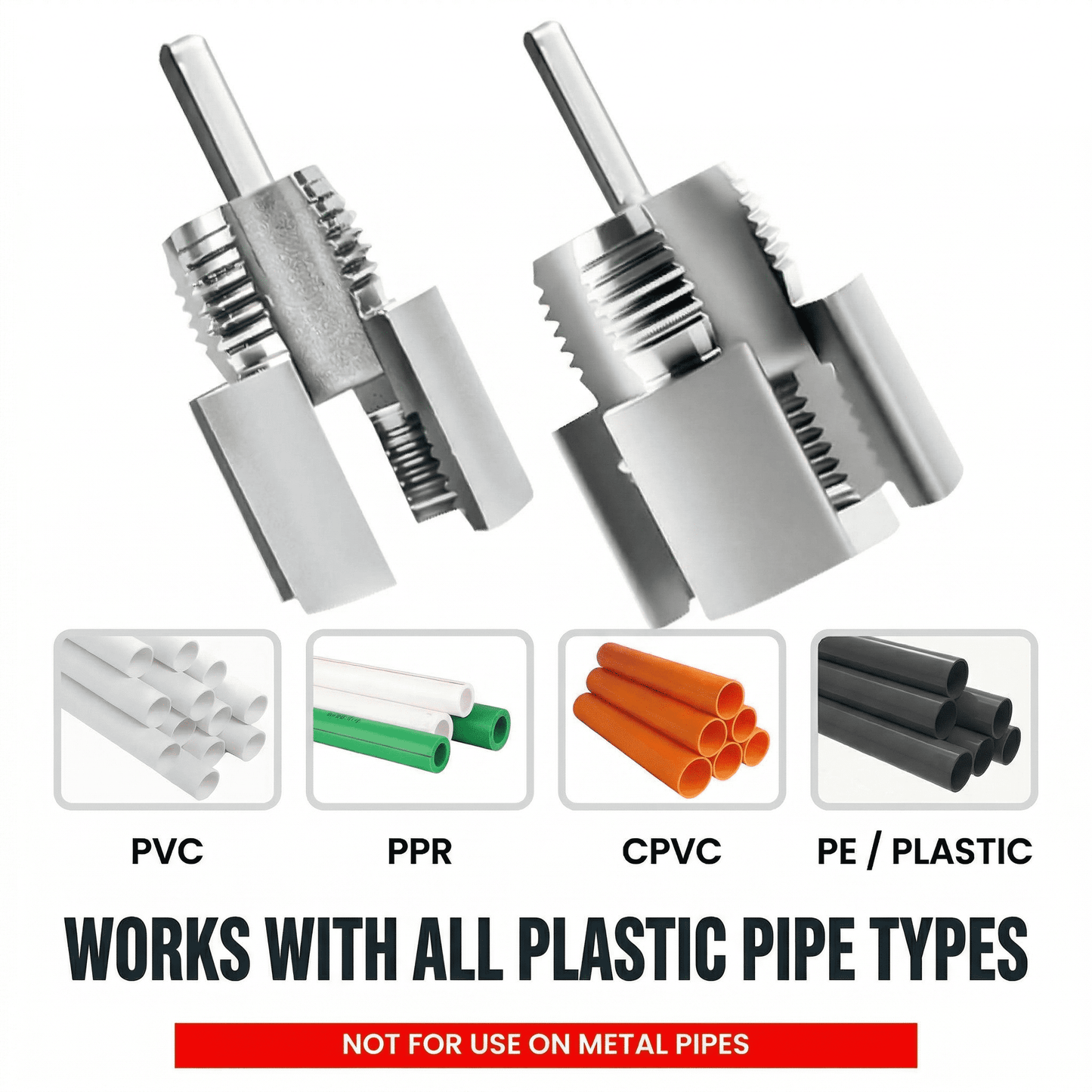 CNDRLEF PVC Pipe Threading Tool Kit, 2 Pack 1/2" & 3/4" Internal External Pipe Thread Cutter, Drill Compatible for PVC CPVC PPR PE Plastic Pipe