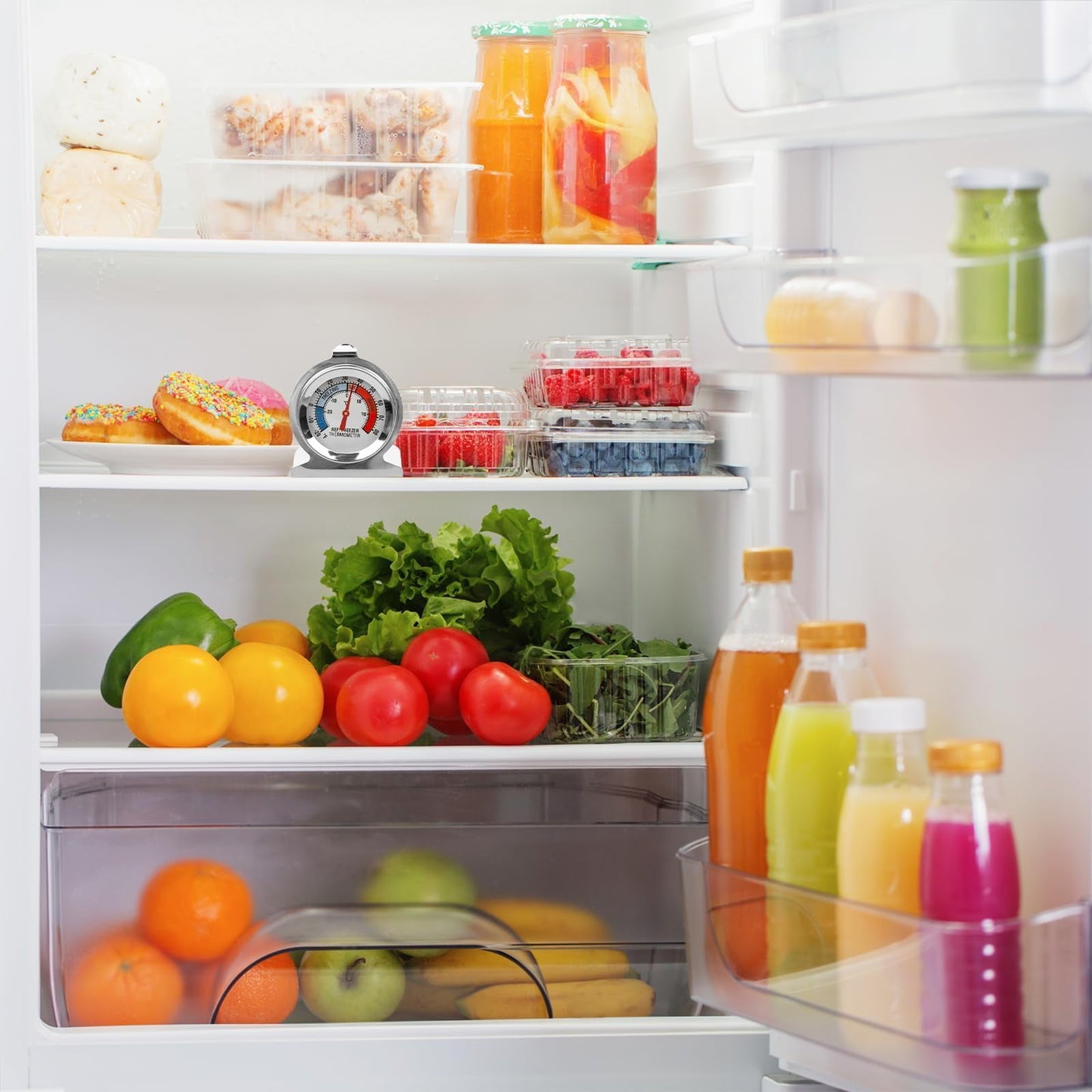 CNDRLEF Large Dial Refrigerator Freezer Thermometer, 4 Pack - Easy-Read Hanging or Standing Dual Mount Fridge Freezer Thermometers for Accurate Temp