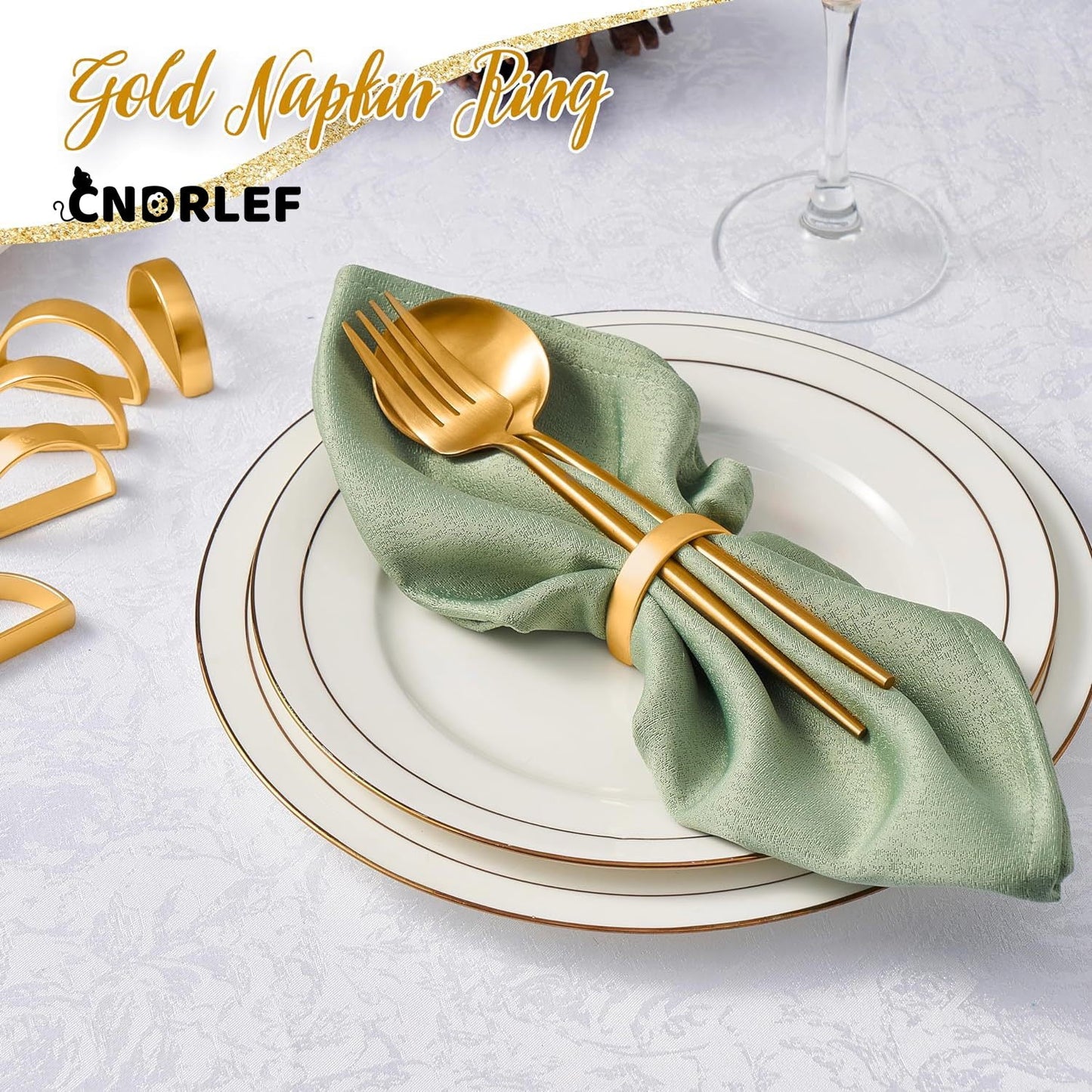 CNDRLEF 10 Pack Matte Gold Napkin Rings - Stainless Steel Semicircle Ring Holder for Wedding, Christmas, Party Dinner Table Setting