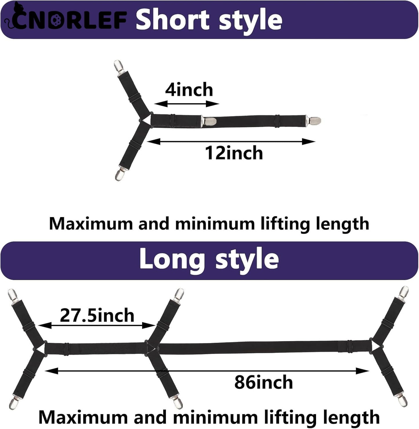 CNDRLEF Bed Sheet Straps 6PCS - Adjustable Elastic Sheet Holders for Full Size Mattress, Non-Slip Corner Clips Keep in Place