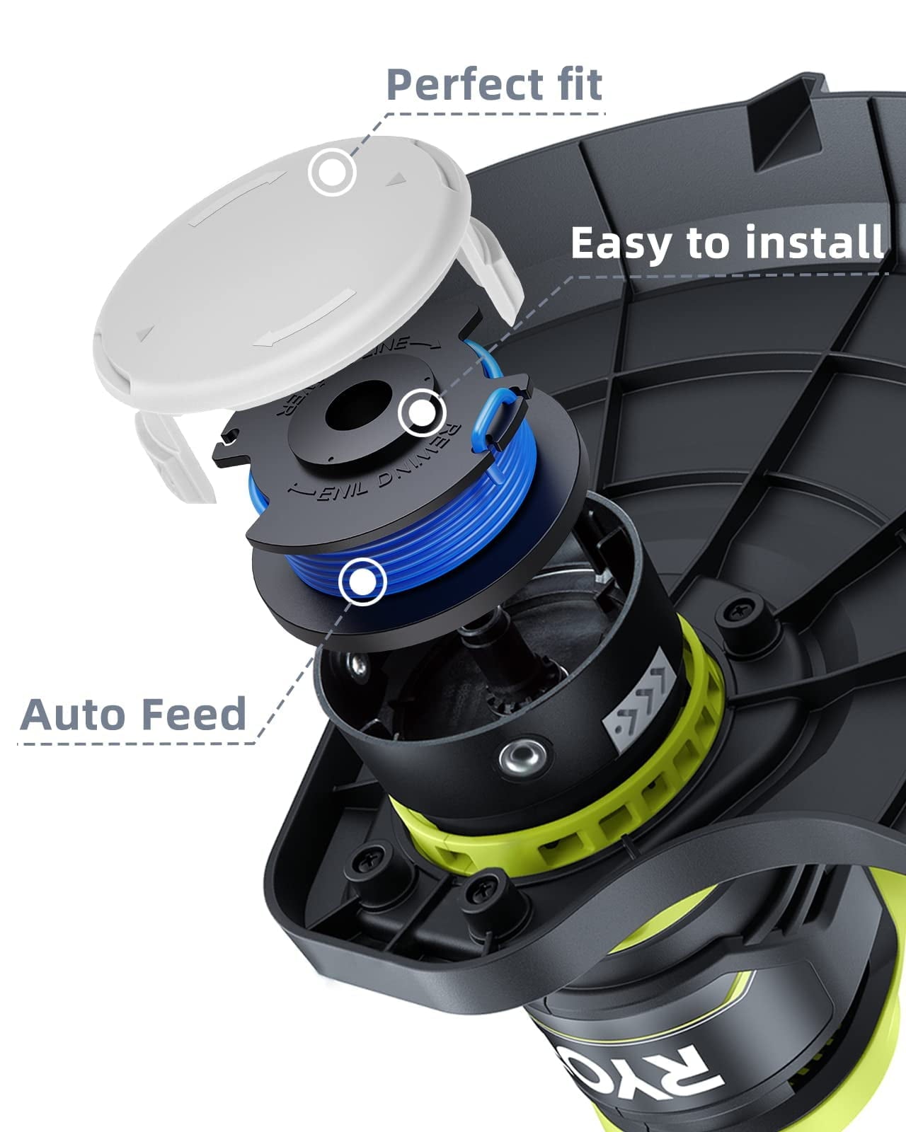 CNDRLEF 8-Pack 0.065-Inch Weed Wacker String Trimmer Line, 11FT Automatic Feed, Compatible with Ryobi ONE+ AC14RL3A 18V 24V 40V Trimmers