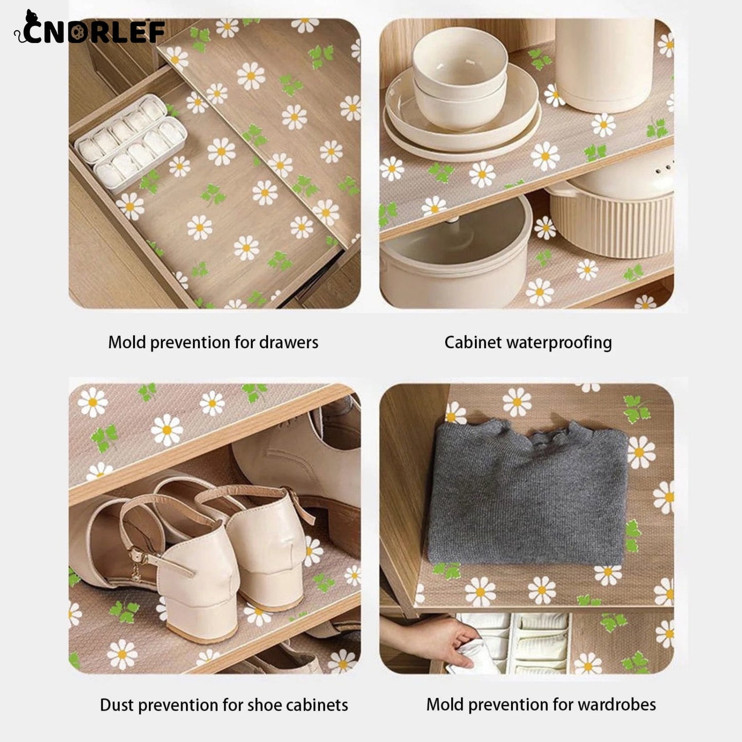 CNDRLEF Shelf Liner – Premium Non-Adhesive Cabinet & Drawer Liner for Kitchen – Waterproof Shelf Paper with Modern Pattern – Durable EVA Cabinet Mat – Easy to Cut