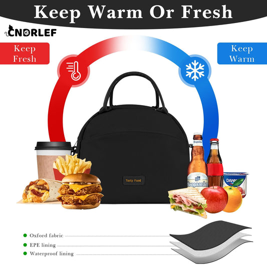 CNDRLEF Insulated Lunch Bag for Men & Women - Leakproof Cooler Tote with Shoulder Strap, Water Resistant Reusable Lunch Box for Work, Picnic, Beach, Travel (Black)