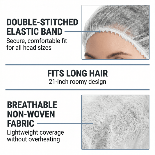 CNDRLEF Disposable Bouffant Caps 100 Count, 21 Inch Hair Nets with Double Elastic Band, Breathable Non-Woven Hair Covers, White