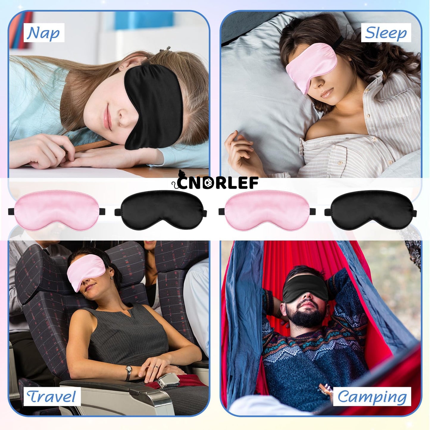 CNDRLEF Real Mulberry Silk 4 Pack Sleep Mask, Natural Pure Silk Eye Masks with Adjustable Strap for Sleeping, 99% Block Light Eye Sleep Shade Cover, Reduces Puffy Eyes Traveling Gifts