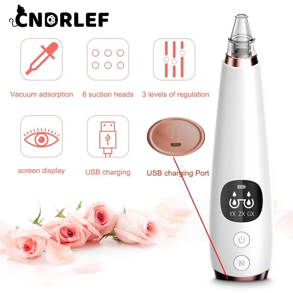 CNDRLEF  Latest Blackhead Remover Pore Vacuum Kit - 10 Pc Set w/1 Host, 5 Suction Probes, 4 Comedone Extractors, 3 Power Levels & USB Rechargeable Facial Tool