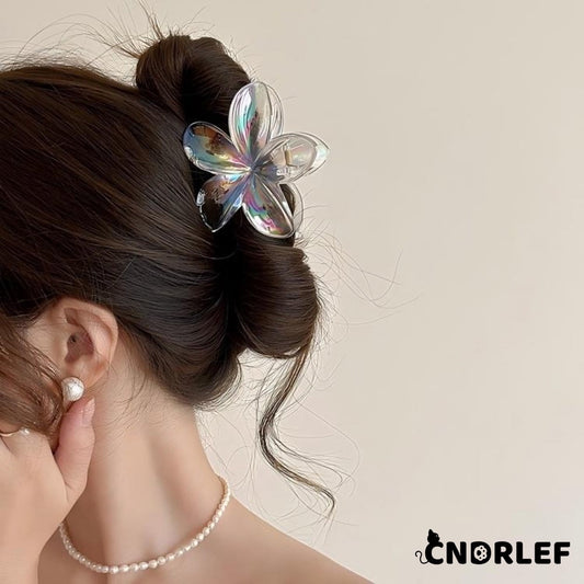 CNDRLEF 4Pcs Large Sparkle Flower Hair Clips (3.15 Inch) - Rainbow Finish for Women & Girls, Non-Slip Claw Clip for Ponytail, Bun, Braid - Gift Set (Blue, Clear, Gold, Pink)