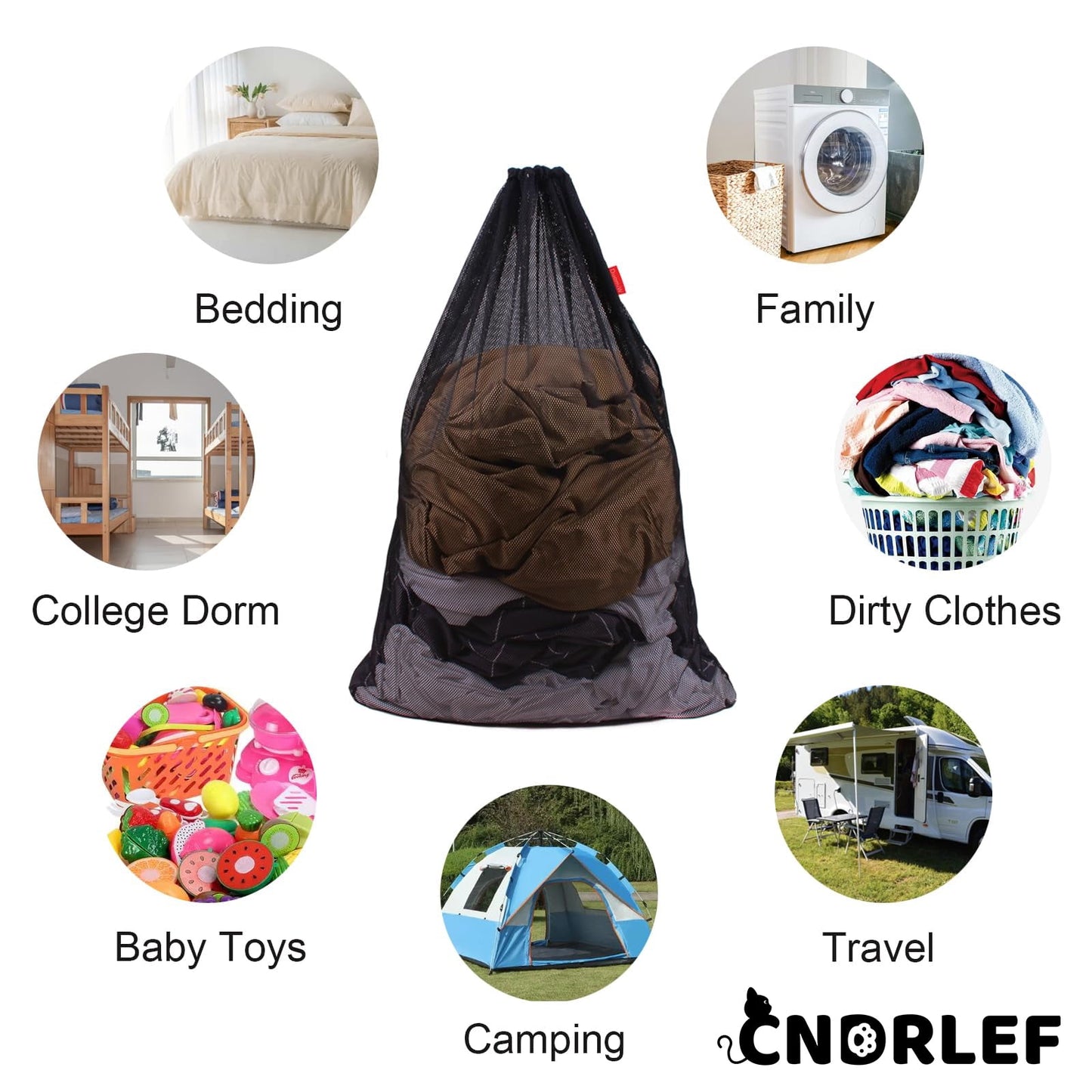 CNDRLEF Heavy Duty Mesh Laundry bag, Reinforced Drawstring Closure, 24x36 inch, 2 Pack, Black for College Dorm, Travel & Home