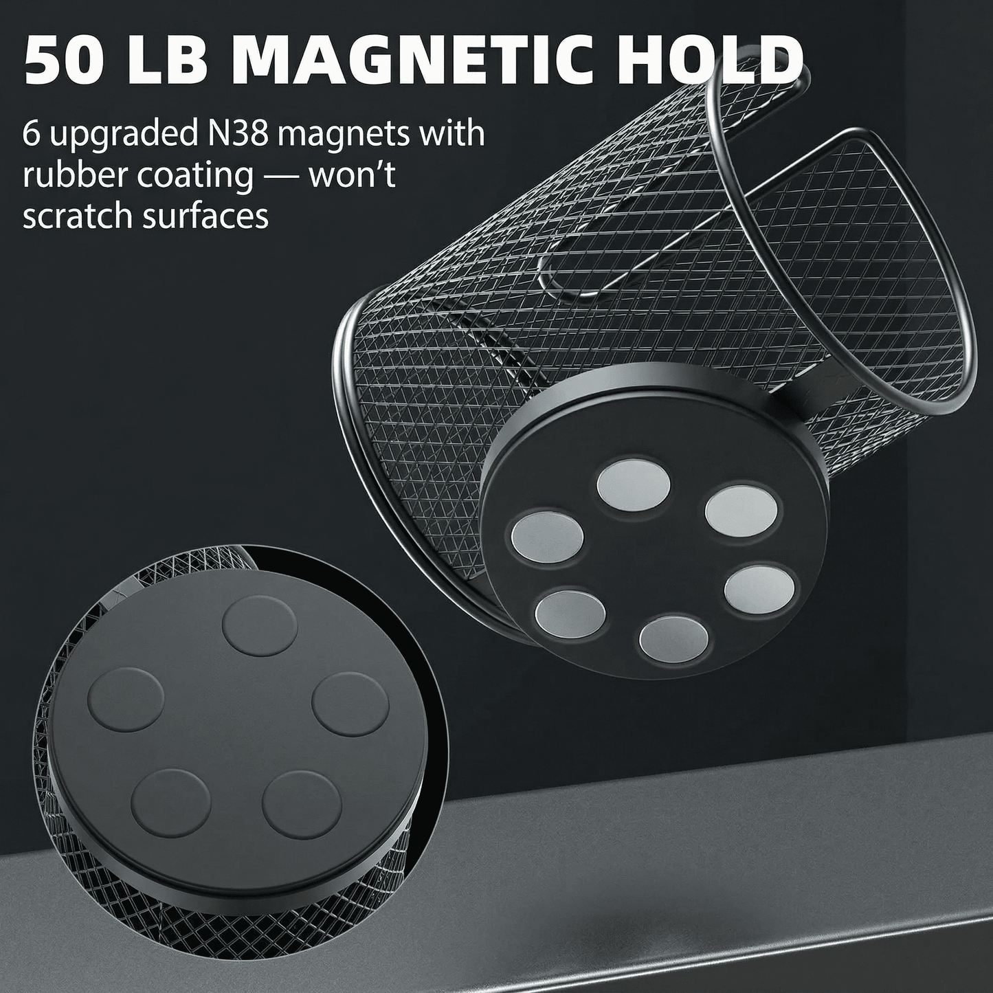 CNDRLEF Magnetic Cup Holder, Heavy Duty Metal Drink Holder with Strong Magnet Base, Fits 10-40 oz Bottles, Cans & Mugs up to 3.5 in, Black