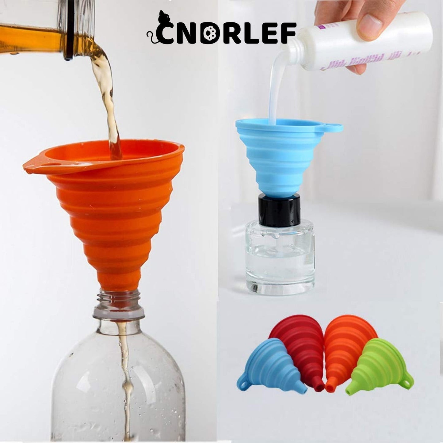 CNDRLEF Kitchen Funnel Set 8 Pack, Small and Large, Kitchen Gadgets Accessories Foldable Silicone Collapsible Funnels for Filling Water Bottle Liquid Transfer Food Grade
