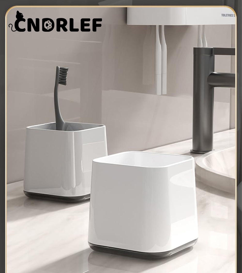 CNDRLEF Wall Mount Toothbrush Holder with 2 Black Lid Cups, Adhesive, Electric Brush Hanger & Toothpaste Shelf