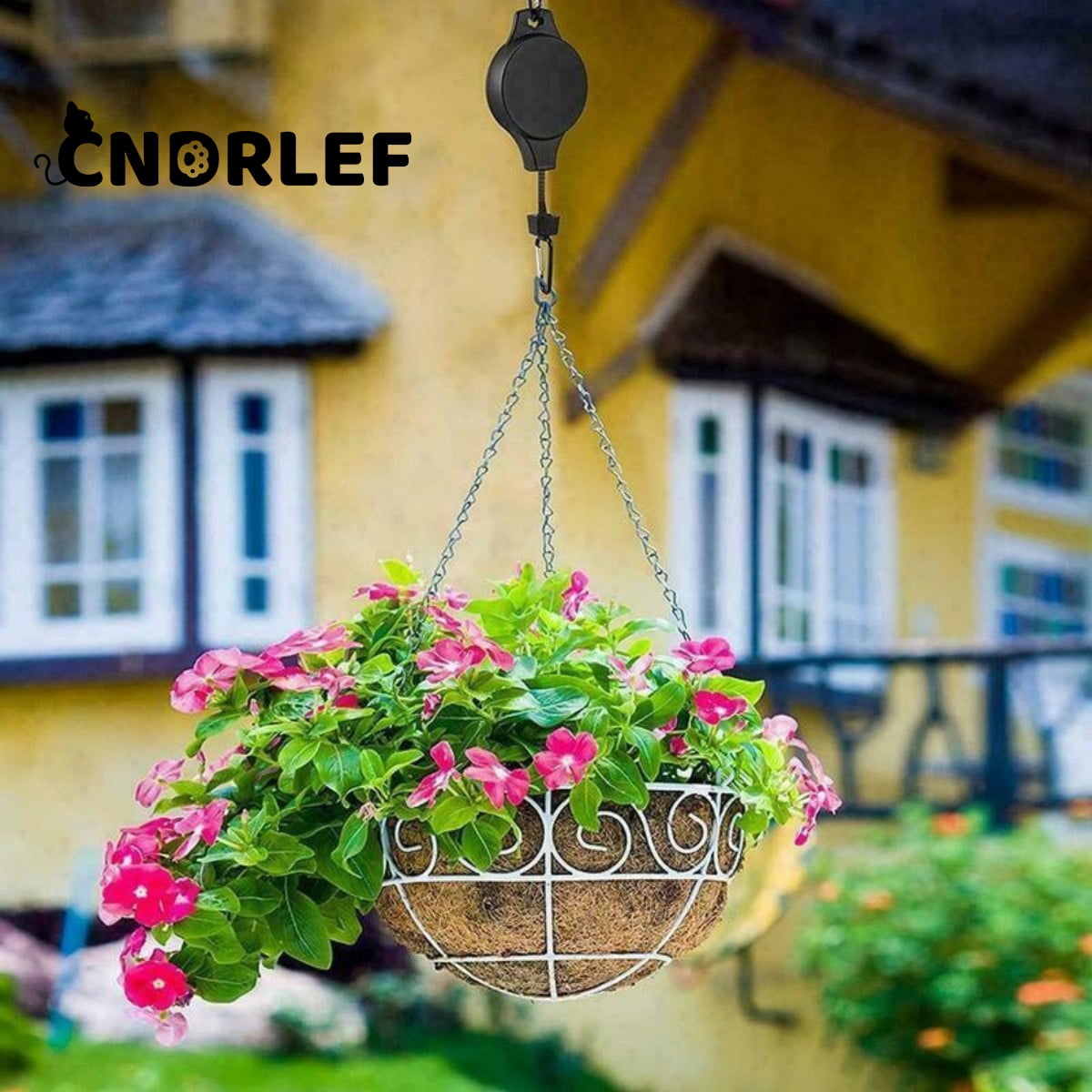 CNDRLEF 4-Pack Retractable Plant Hangers with Pulley, 2 Black & 2 White, 35.4 Inch Adjustable Height Heavy Duty Hooks for Hanging Plants, Baskets, Bird Feeders