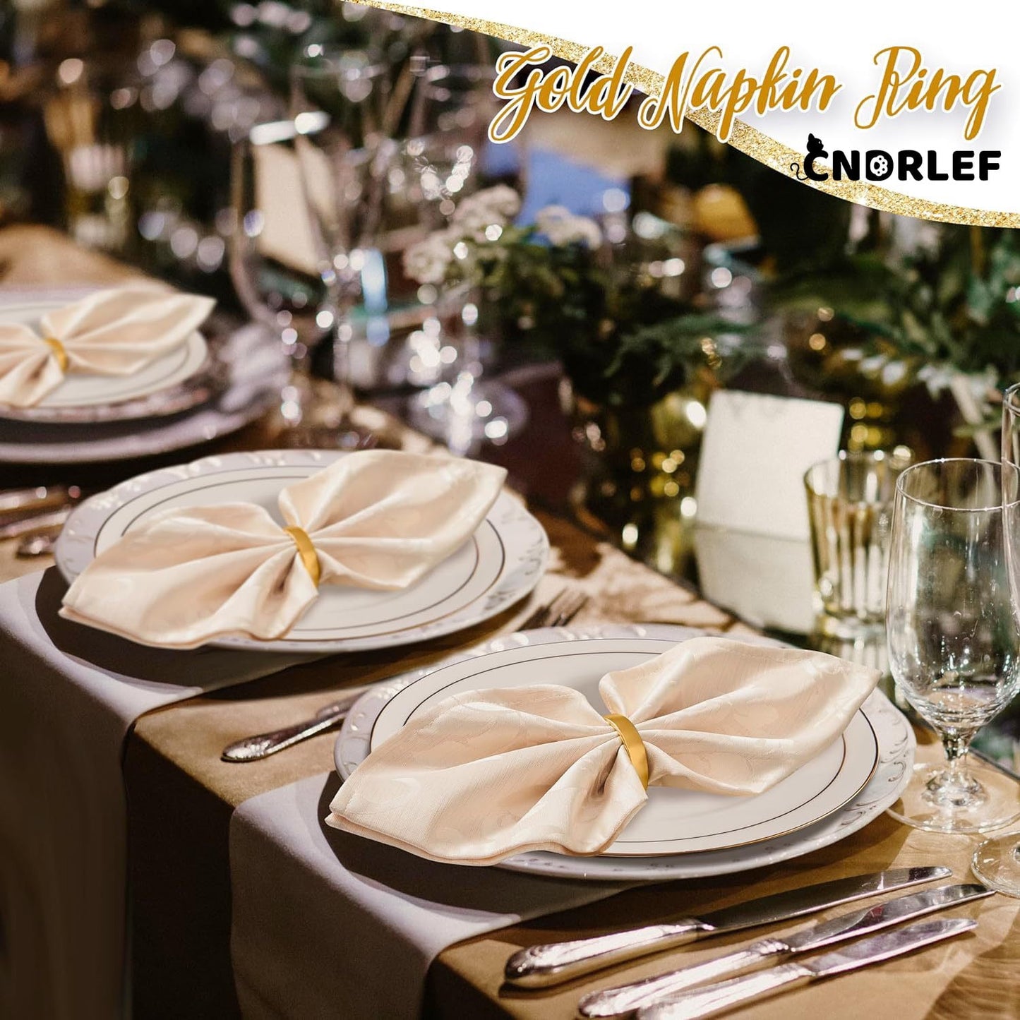 CNDRLEF 10 Pack Matte Gold Napkin Rings - Stainless Steel Semicircle Ring Holder for Wedding, Christmas, Party Dinner Table Setting