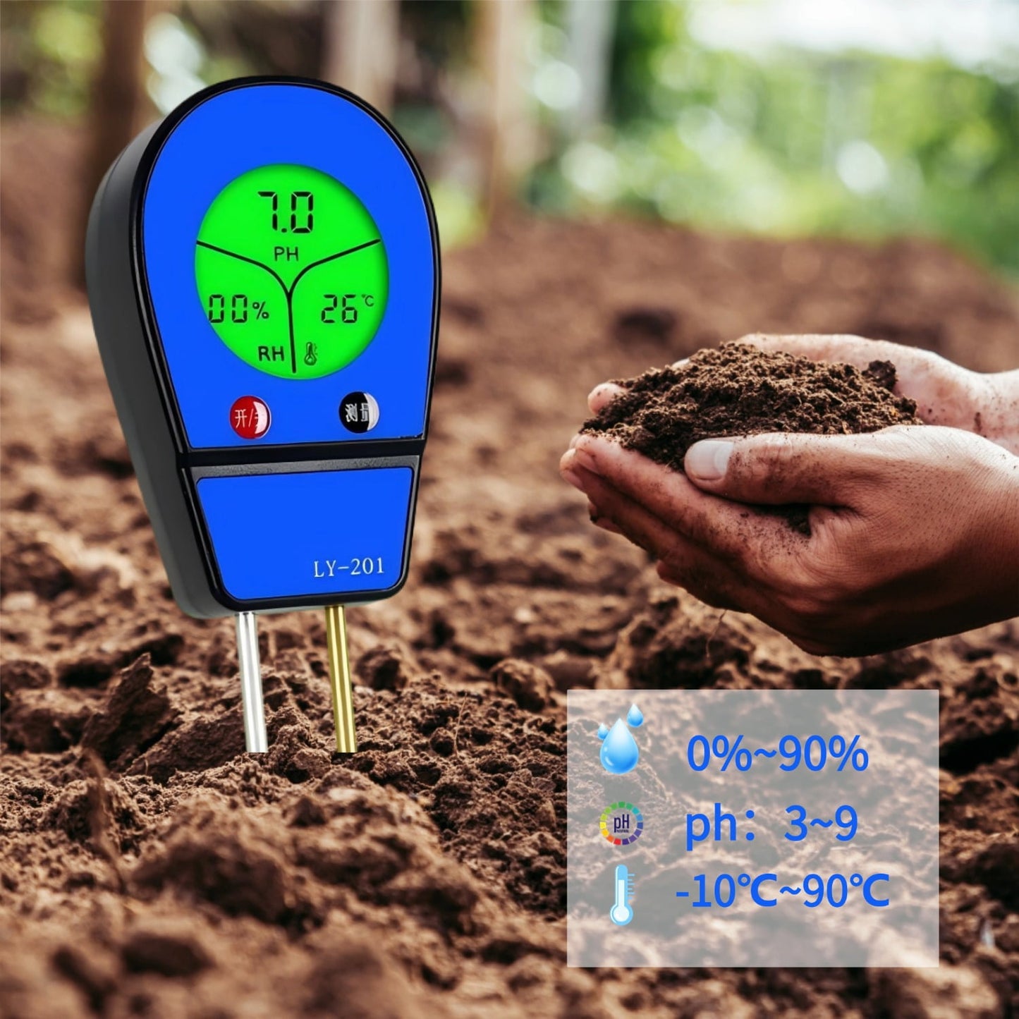 CNDRLEF 3-in-1 Soil Moisture Meter, Digital PH Meter for Soil, Temperature & Moisture Tester with Backlight LCD,Display for Gardening, Farming and Outdoor Plants