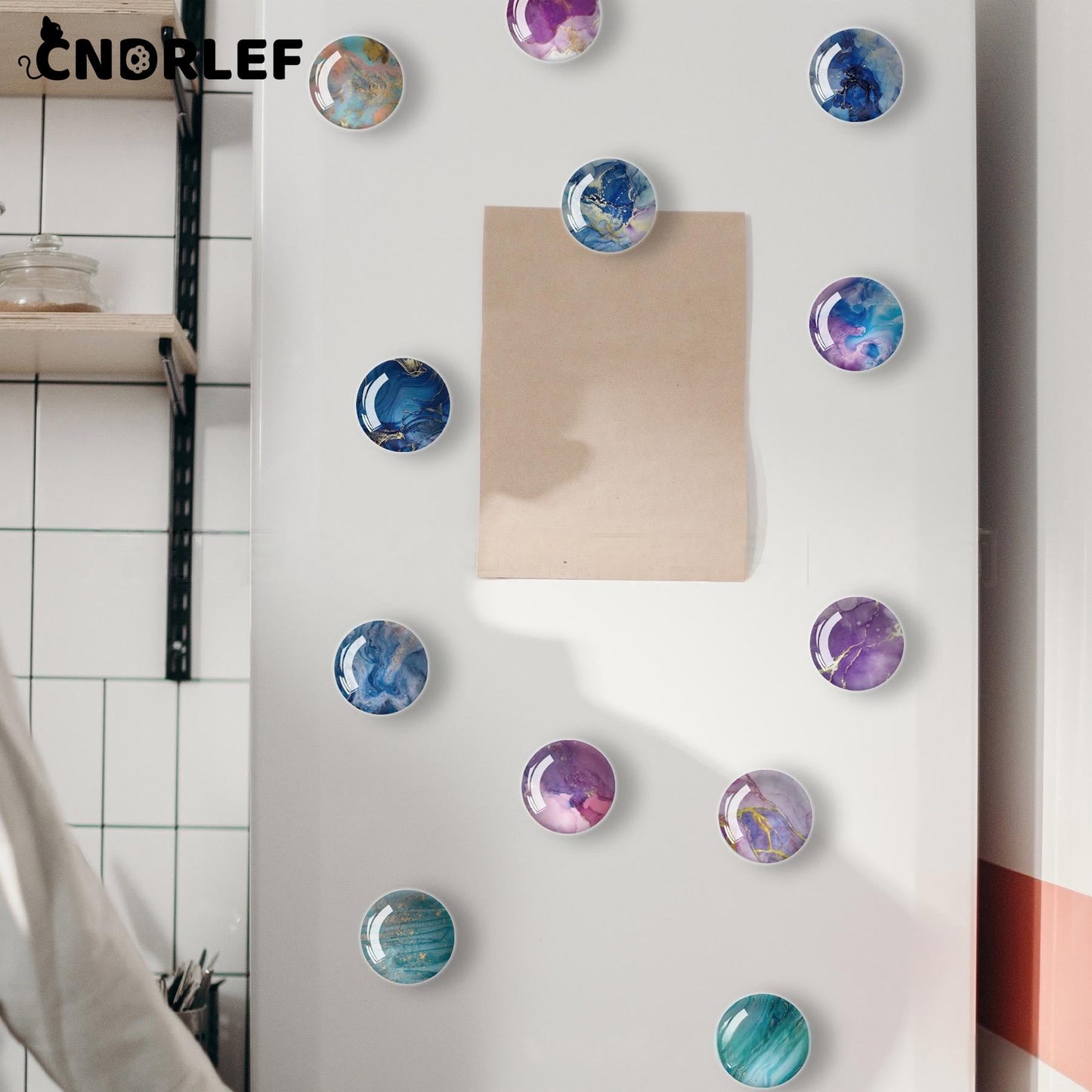 CNDRLEF 12PCS Round Marble Fridge Magnets, Strong Magnetic Fluid Art Refrigerator Magnets for Whiteboard, Cabinet, Locker, Office Decor